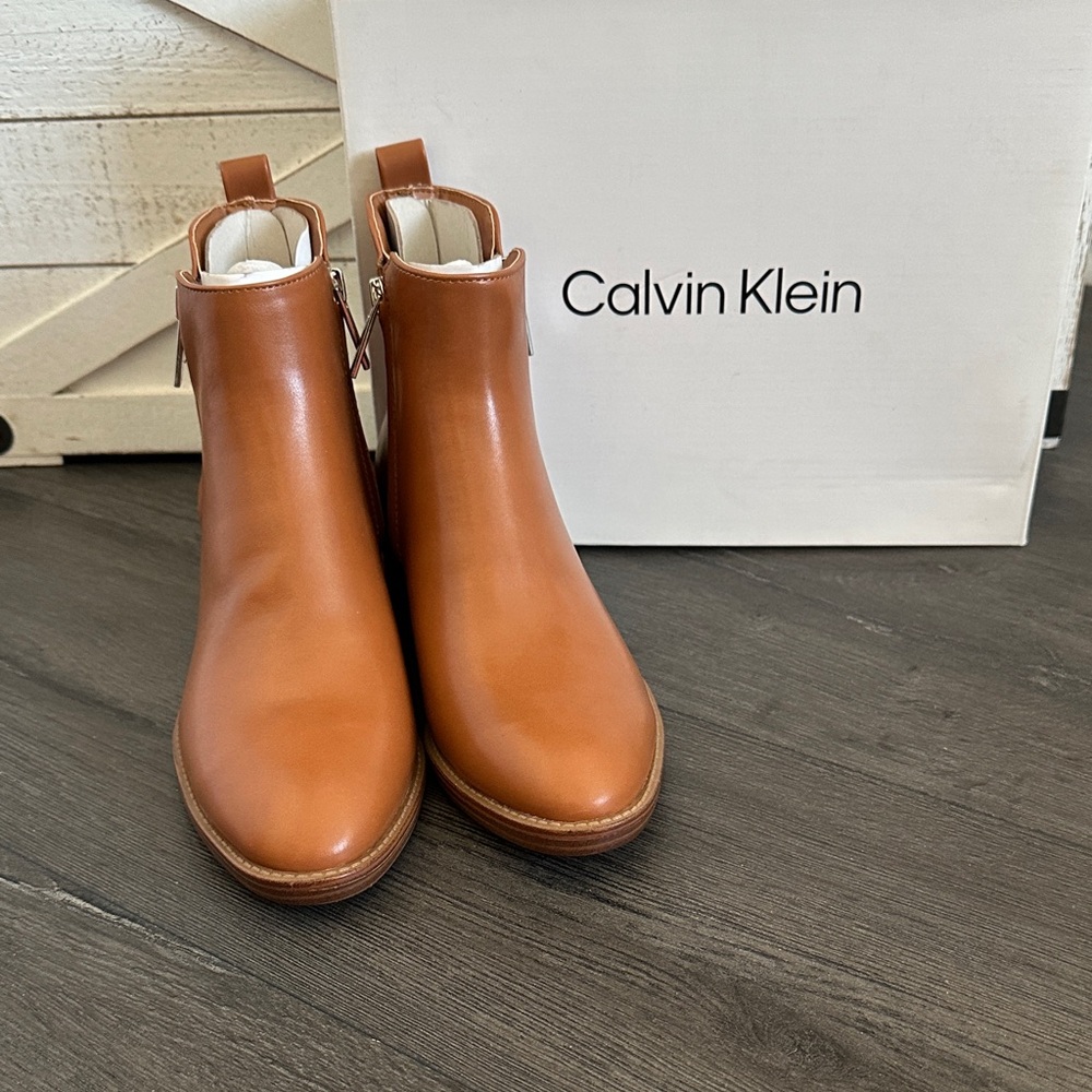 Calvin Klein Tan Leather Ankle Boots